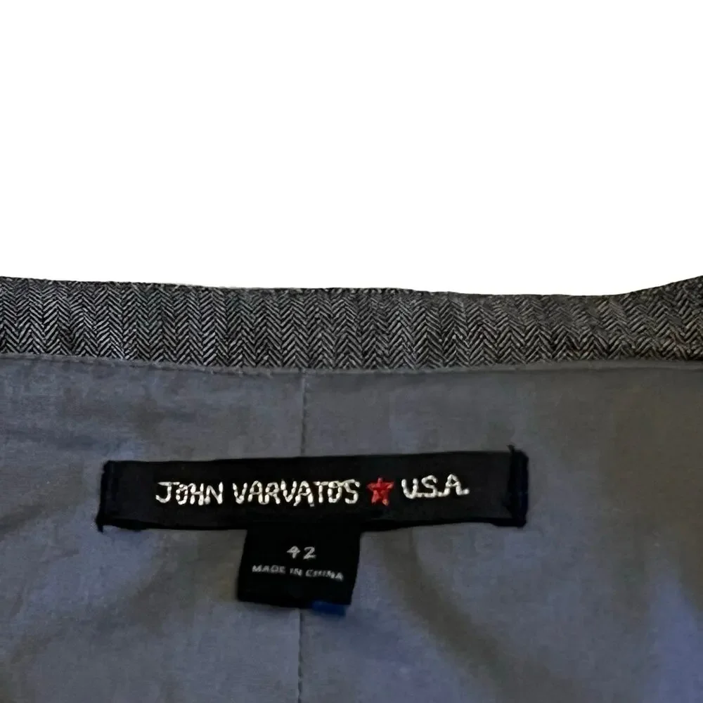 John Varvatos USA Waistcoat Vest Grey Zippered Pockets Linen Cotton Size 42